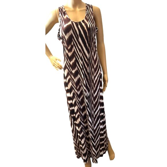 Calvin Klein Womens Maxi Dress Small Animal Print Earthy Boho Chic Artsy - Picture 2 of 8